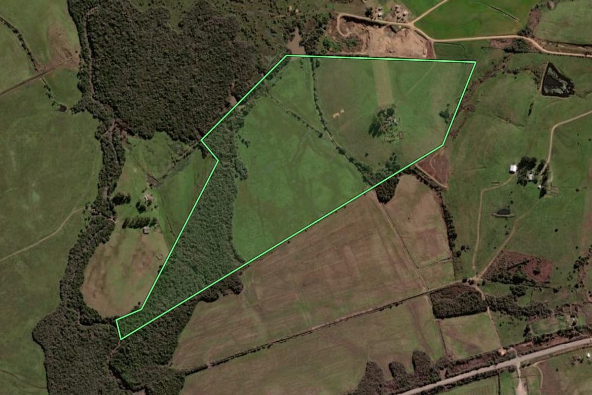Imagem de satélite do imóvel rural em Santa Margarida do Sul (RS), com o contorno declarado no CAR desenhado por cima.