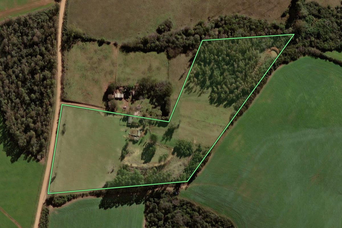 Imagem de satélite do imóvel rural em Santa Margarida do Sul (RS), com o contorno declarado no CAR desenhado por cima.
