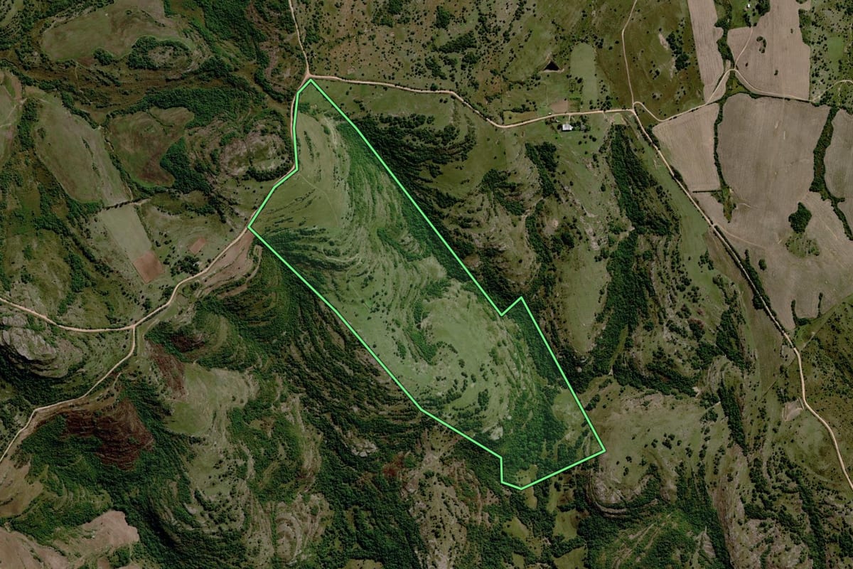 Imagem de satélite do imóvel rural em Santana da Boa Vista (RS), com o contorno declarado no CAR desenhado por cima.
