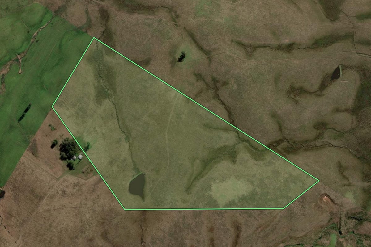 Imagem de satélite do imóvel rural em Sant'Ana do Livramento (RS), com o contorno declarado no CAR desenhado por cima.