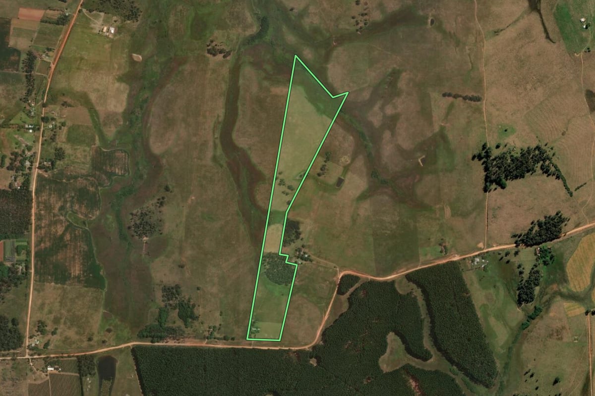 Imagem de satélite do imóvel rural em Sant'Ana do Livramento (RS), com o contorno declarado no CAR desenhado por cima.