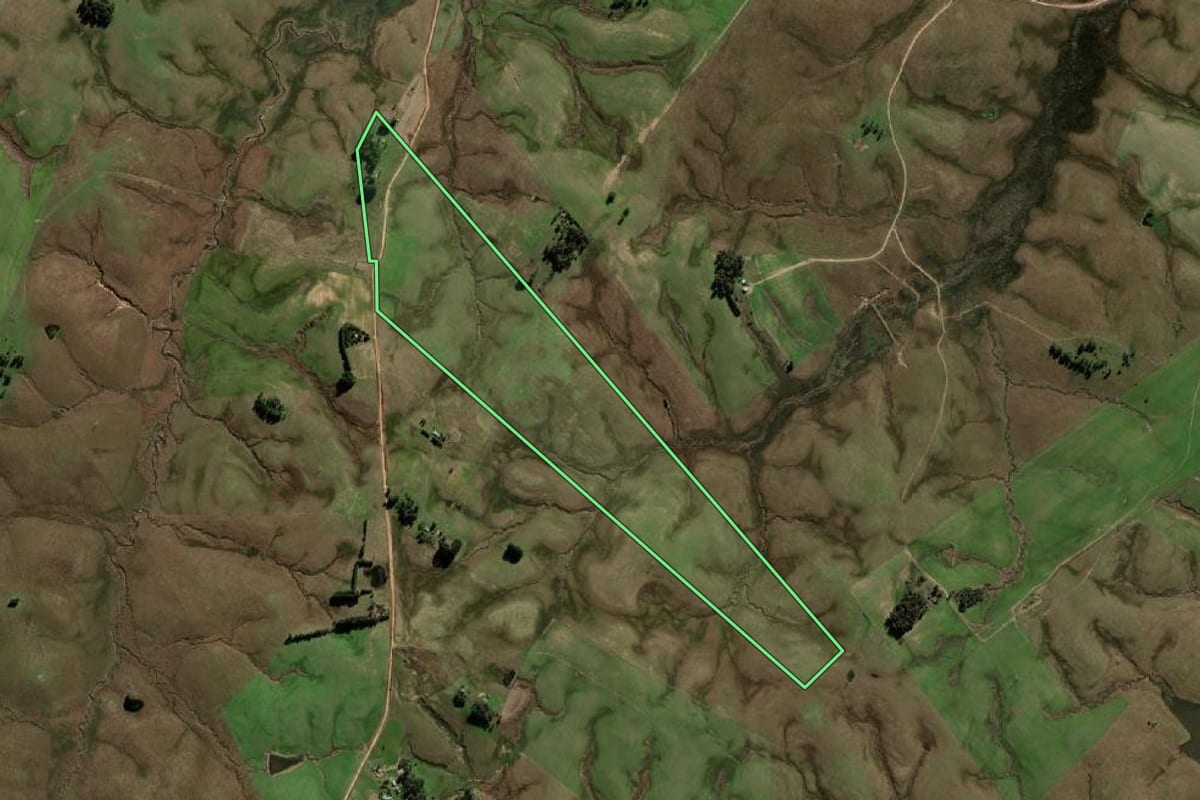 Imagem de satélite do imóvel rural em Sant'Ana do Livramento (RS), com o contorno declarado no CAR desenhado por cima.
