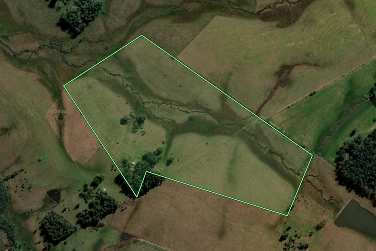 Imagem de satélite do imóvel rural em Sant'Ana do Livramento (RS), com o contorno declarado no CAR desenhado por cima.