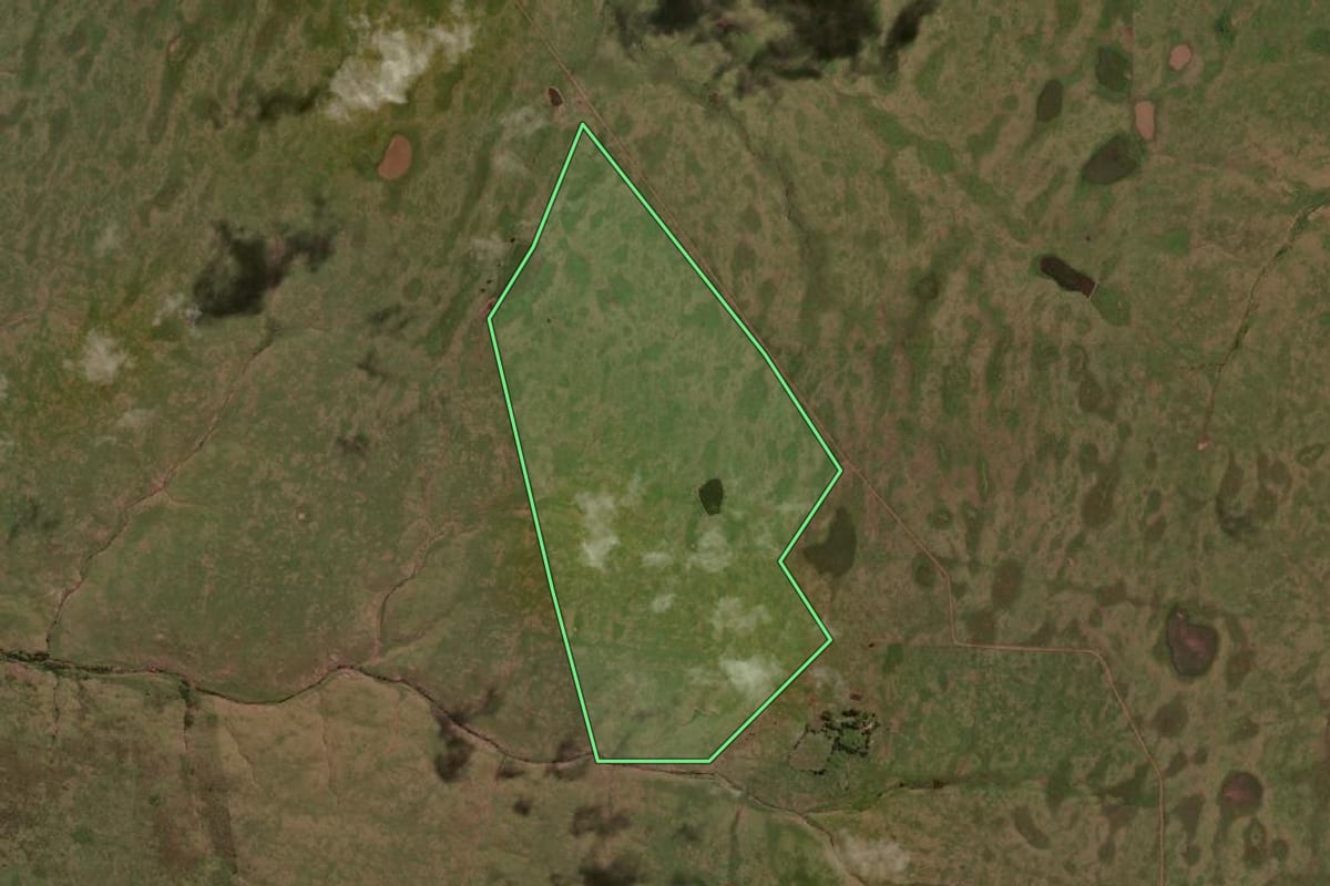 Imagem de satélite do imóvel rural em Sant'Ana do Livramento (RS), com o contorno declarado no CAR desenhado por cima.