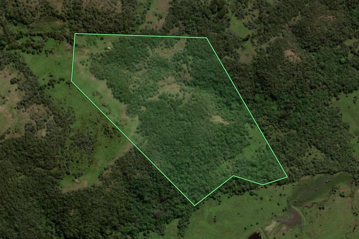 Imagem de satélite do imóvel rural em Sant'Ana do Livramento (RS), com o contorno declarado no CAR desenhado por cima.