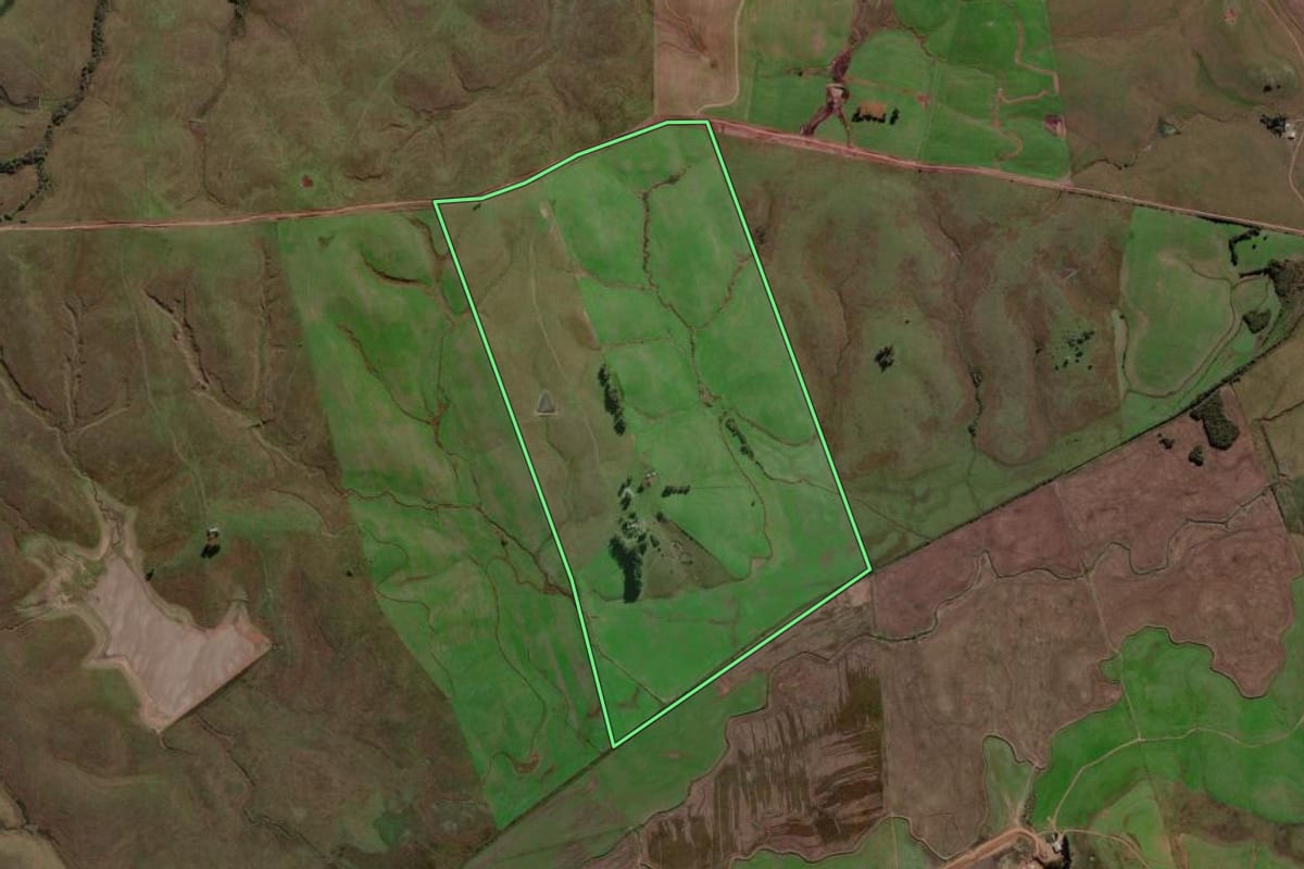 Imagem de satélite do imóvel rural em Sant'Ana do Livramento (RS), com o contorno declarado no CAR desenhado por cima.