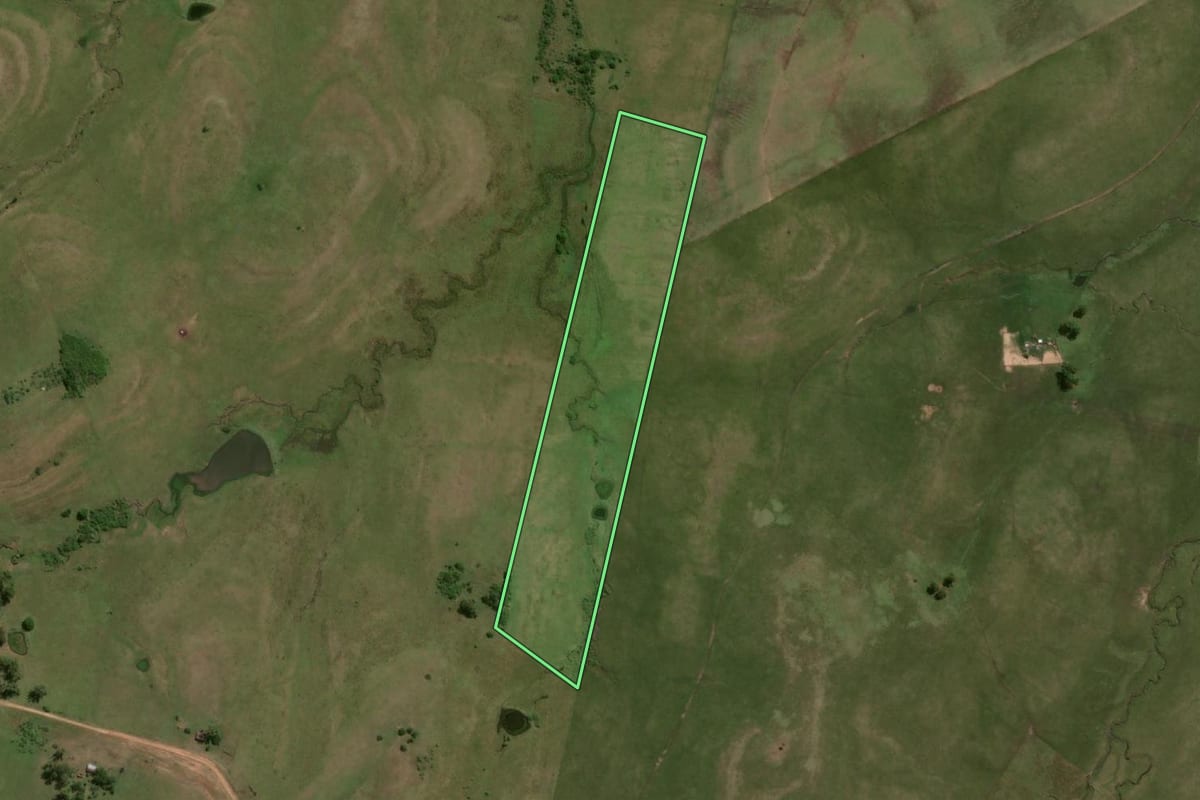 Imagem de satélite do imóvel rural em Sant'Ana do Livramento (RS), com o contorno declarado no CAR desenhado por cima.