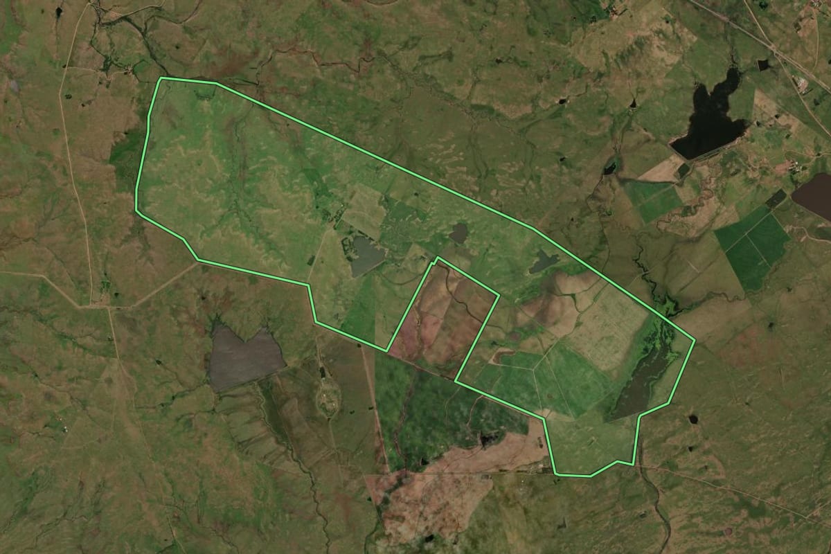 Imagem de satélite do imóvel rural em Sant'Ana do Livramento (RS), com o contorno declarado no CAR desenhado por cima.