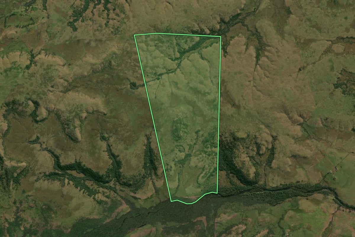 Imagem de satélite do imóvel rural em Sant'Ana do Livramento (RS), com o contorno declarado no CAR desenhado por cima.