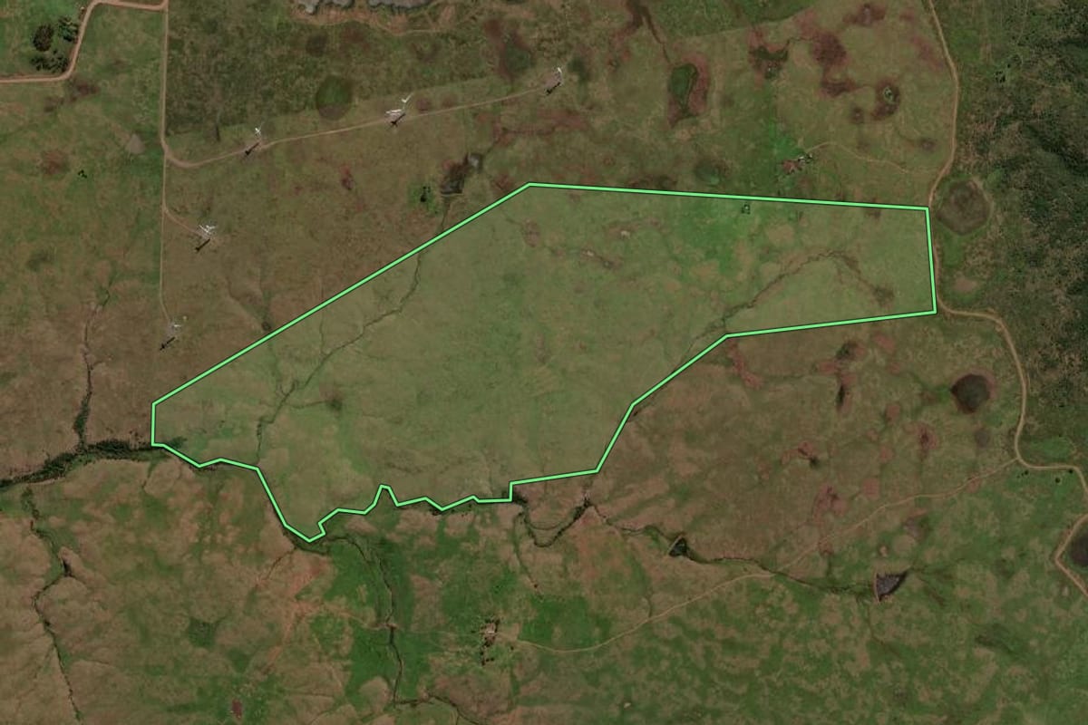 Imagem de satélite do imóvel rural em Sant'Ana do Livramento (RS), com o contorno declarado no CAR desenhado por cima.