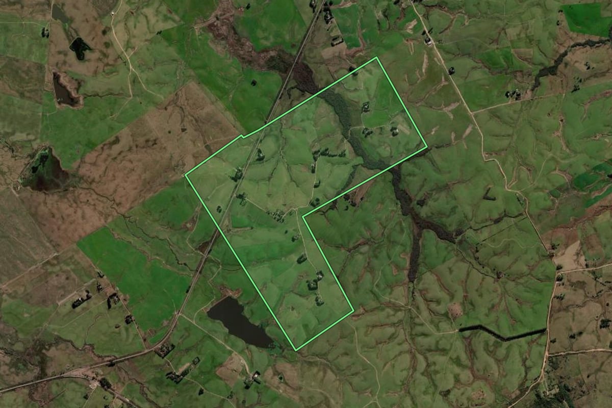 Imagem de satélite do imóvel rural em Sant'Ana do Livramento (RS), com o contorno declarado no CAR desenhado por cima.