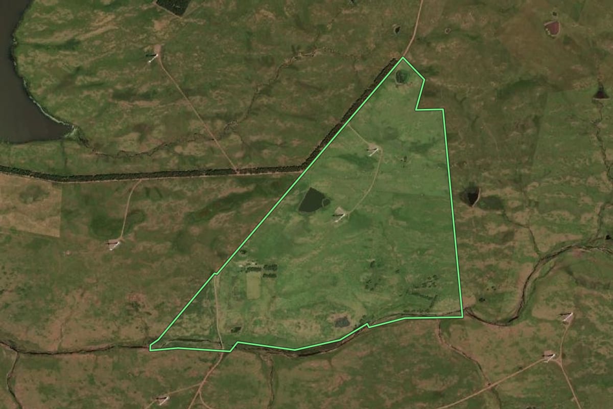 Imagem de satélite do imóvel rural em Sant'Ana do Livramento (RS), com o contorno declarado no CAR desenhado por cima.