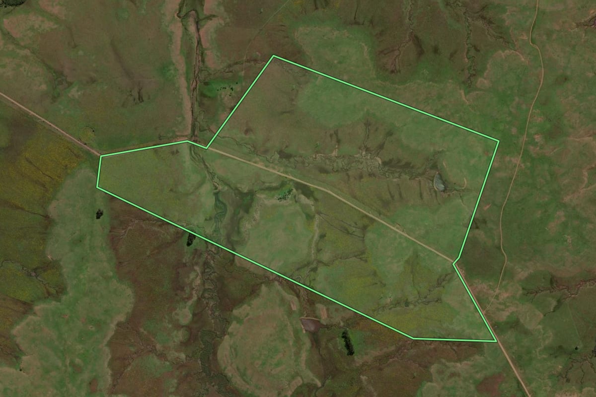 Imagem de satélite do imóvel rural em Sant'Ana do Livramento (RS), com o contorno declarado no CAR desenhado por cima.