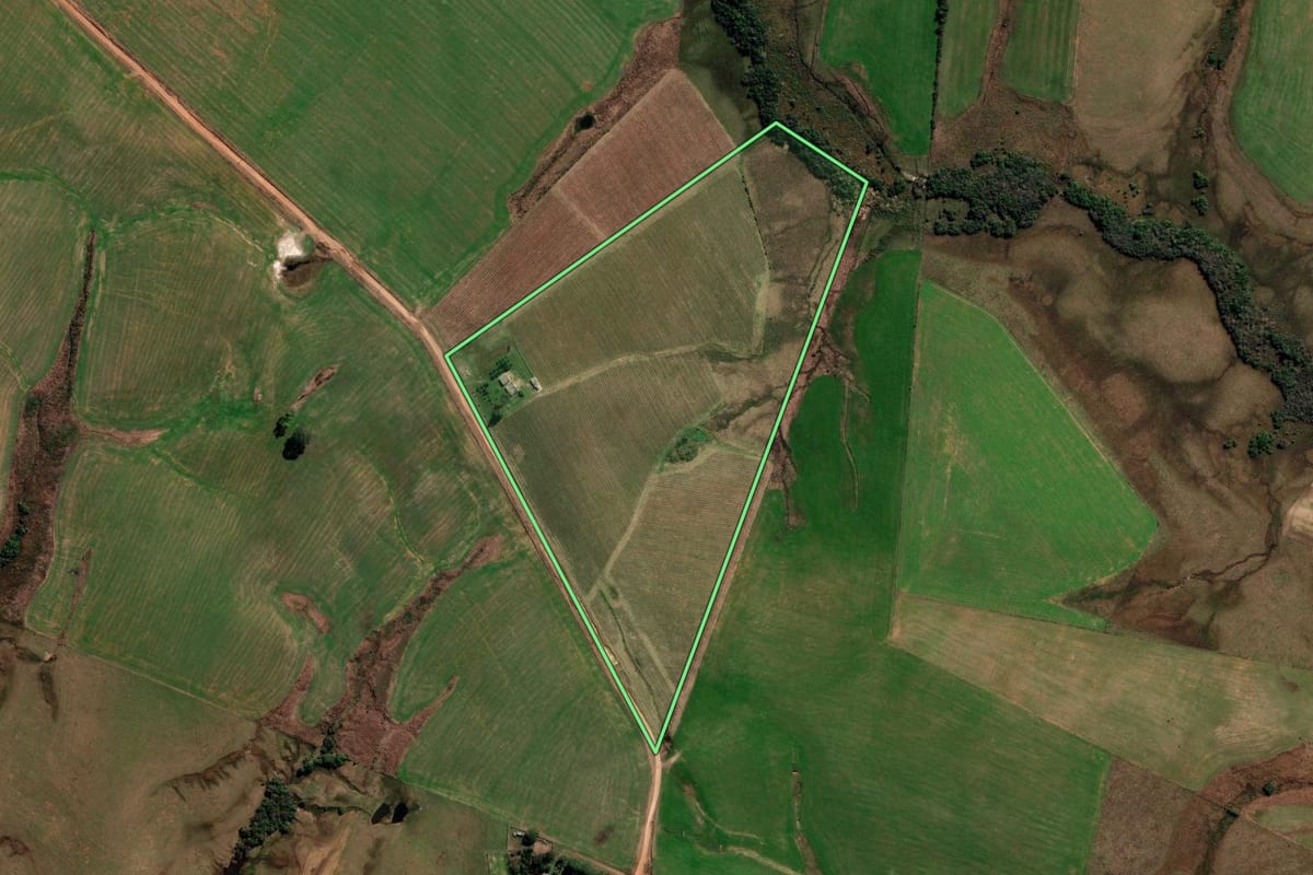 Imagem de satélite do imóvel rural em Sant'Ana do Livramento (RS), com o contorno declarado no CAR desenhado por cima.