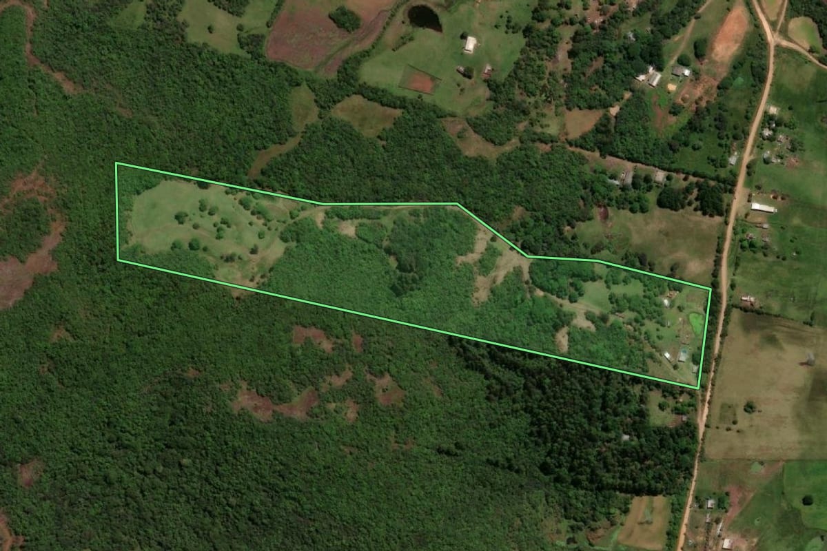 Imagem de satélite do imóvel rural em Sant'Ana do Livramento (RS), com o contorno declarado no CAR desenhado por cima.