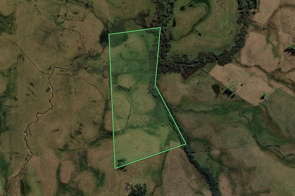 Imagem de satélite do imóvel rural em Sant'Ana do Livramento (RS), com o contorno declarado no CAR desenhado por cima.