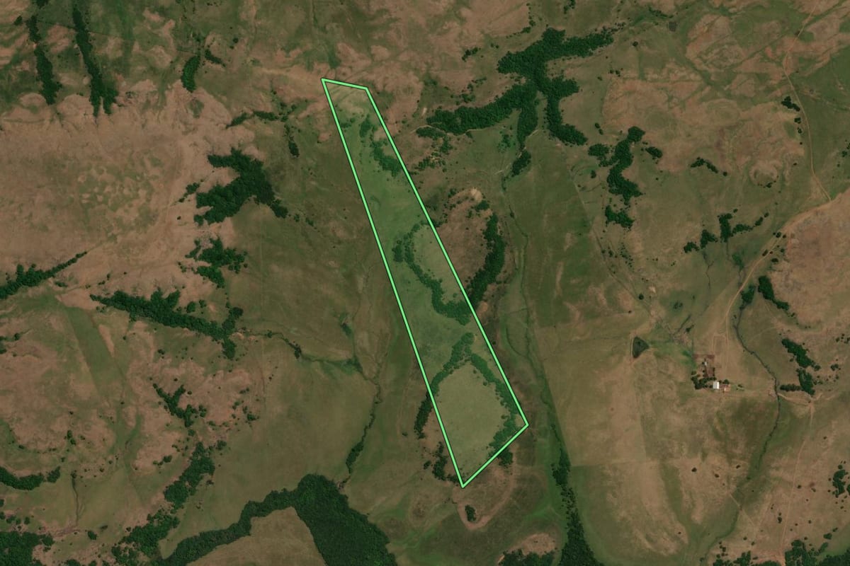 Imagem de satélite do imóvel rural em Sant'Ana do Livramento (RS), com o contorno declarado no CAR desenhado por cima.