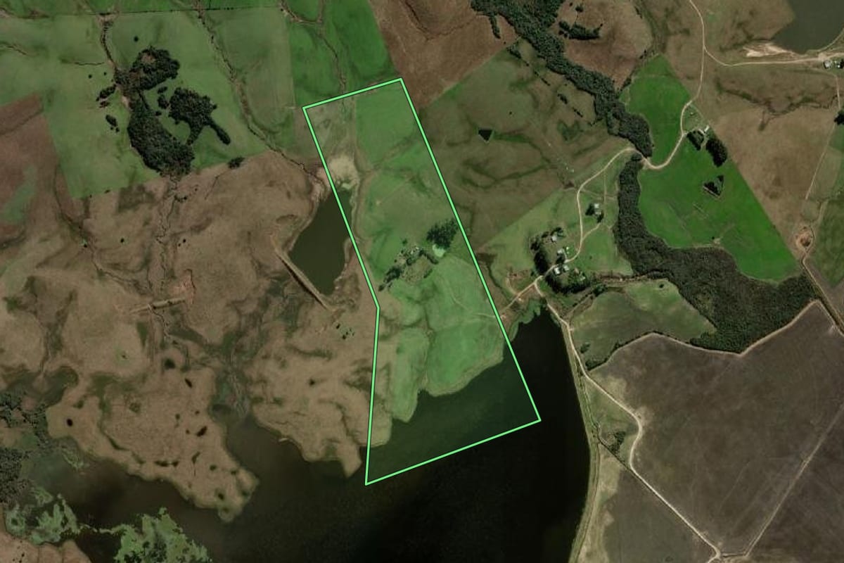 Imagem de satélite do imóvel rural em Sant'Ana do Livramento (RS), com o contorno declarado no CAR desenhado por cima.