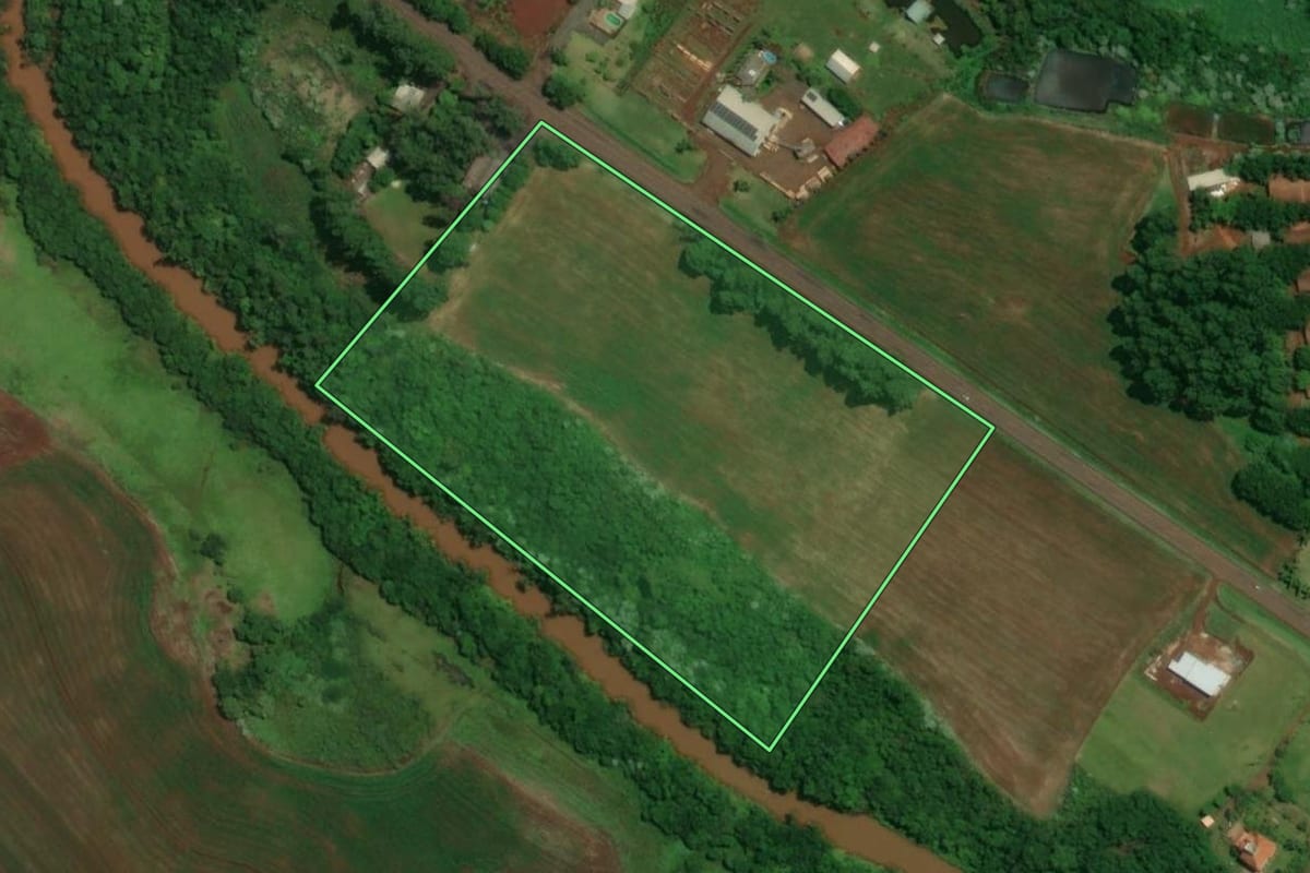Imagem de satélite do imóvel rural em Santa Rosa (RS), com o contorno declarado no CAR desenhado por cima.