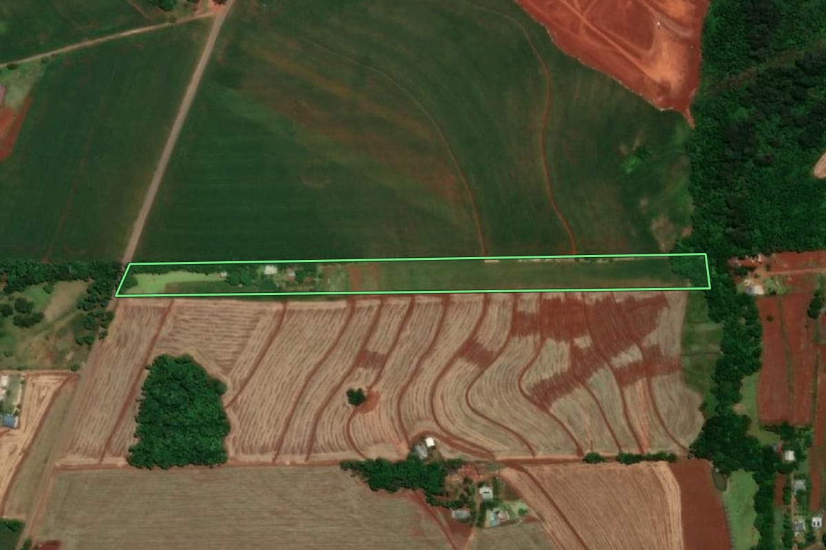 Imagem de satélite do imóvel rural em Santa Rosa (RS), com o contorno declarado no CAR desenhado por cima.