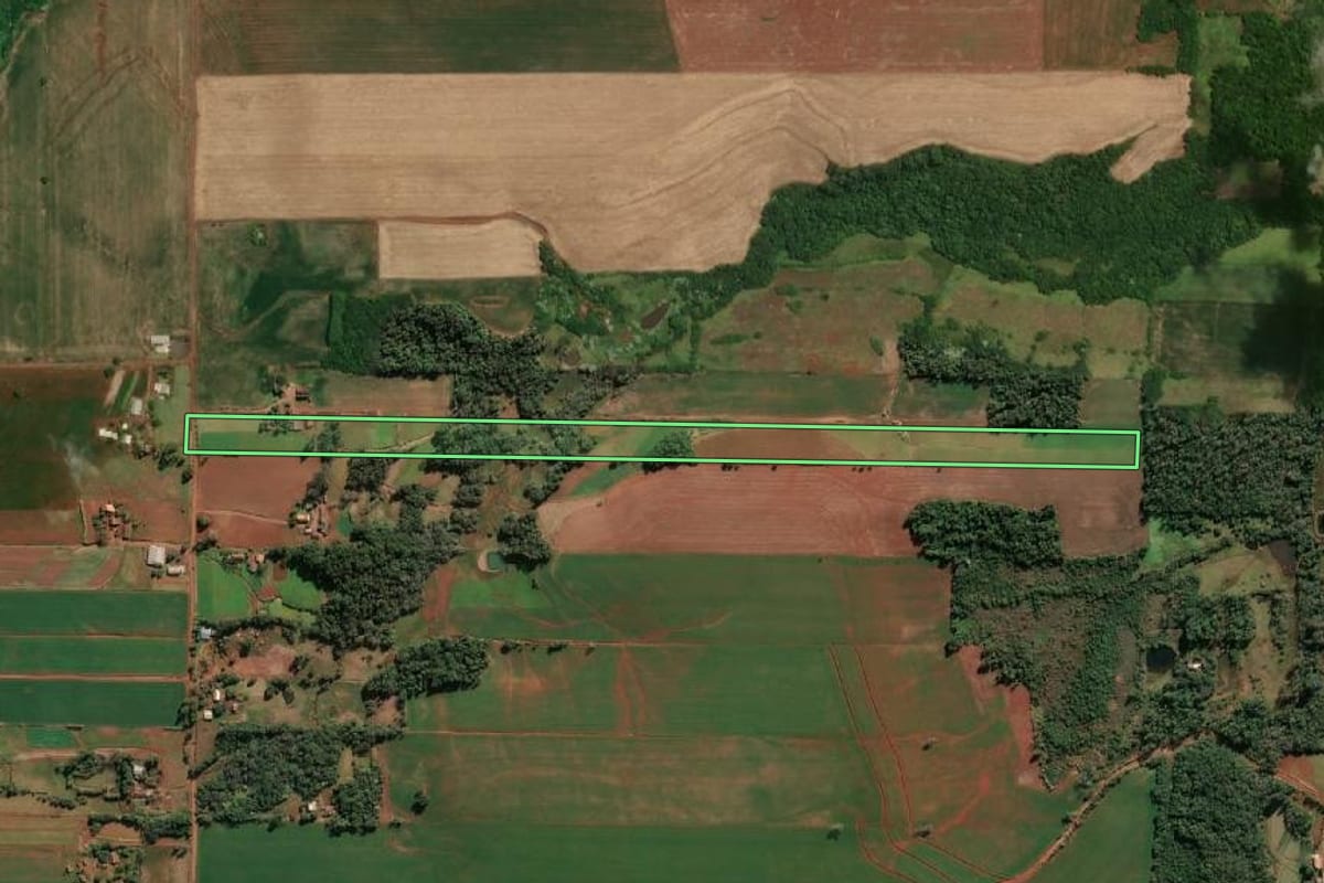 Imagem de satélite do imóvel rural em Santa Rosa (RS), com o contorno declarado no CAR desenhado por cima.