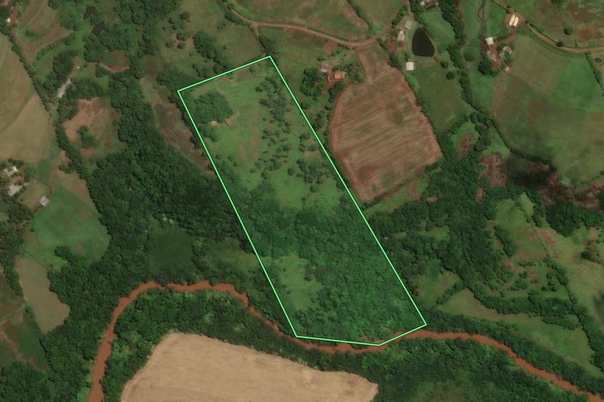 Imagem de satélite do imóvel rural em Santa Rosa (RS), com o contorno declarado no CAR desenhado por cima.