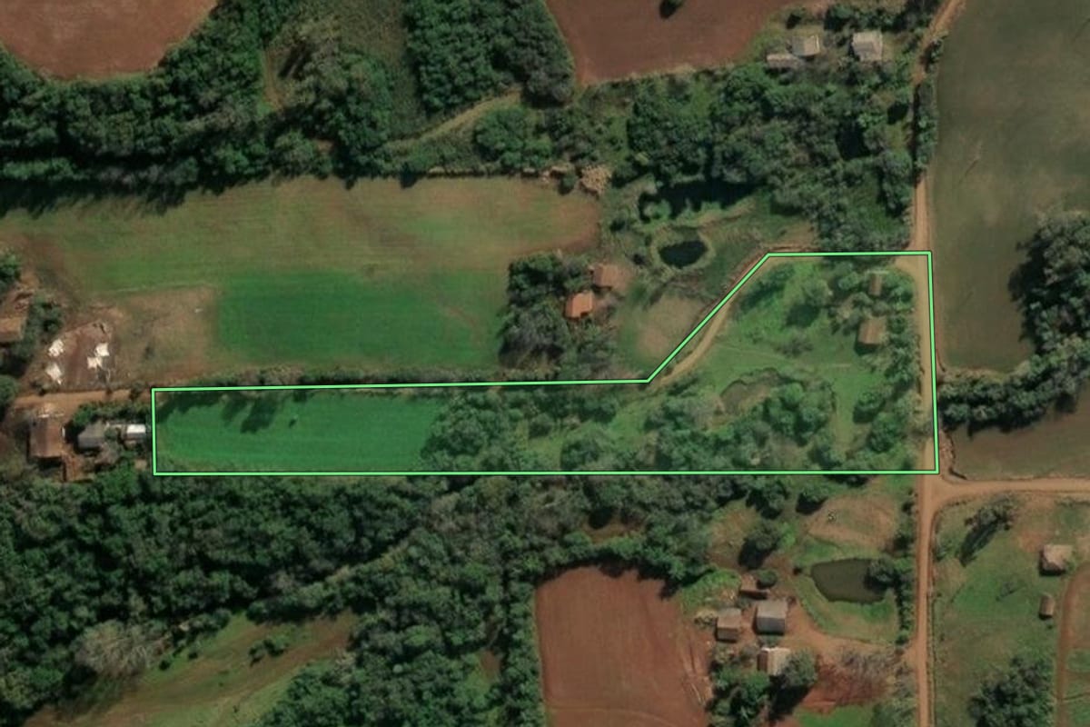 Imagem de satélite do imóvel rural em Santa Rosa (RS), com o contorno declarado no CAR desenhado por cima.