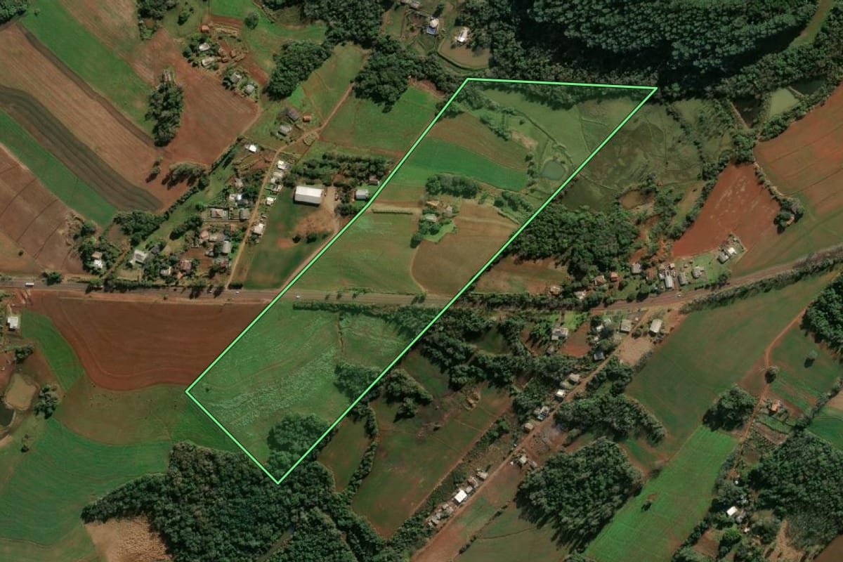 Imagem de satélite do imóvel rural em Santa Rosa (RS), com o contorno declarado no CAR desenhado por cima.