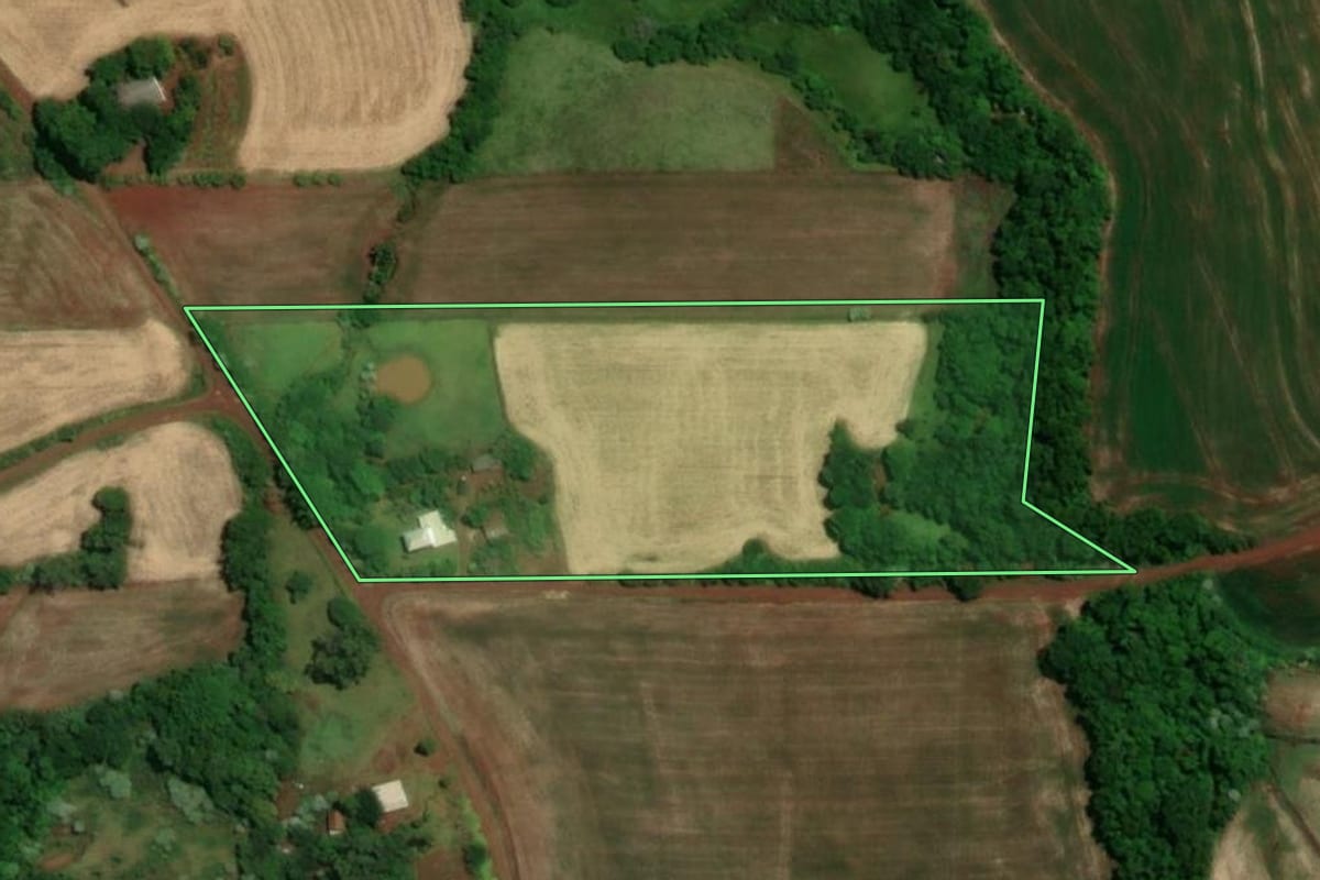 Imagem de satélite do imóvel rural em Santa Rosa (RS), com o contorno declarado no CAR desenhado por cima.
