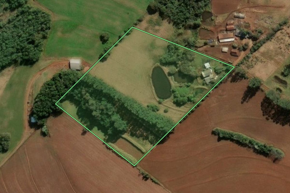 Imagem de satélite do imóvel rural em Santa Rosa (RS), com o contorno declarado no CAR desenhado por cima.