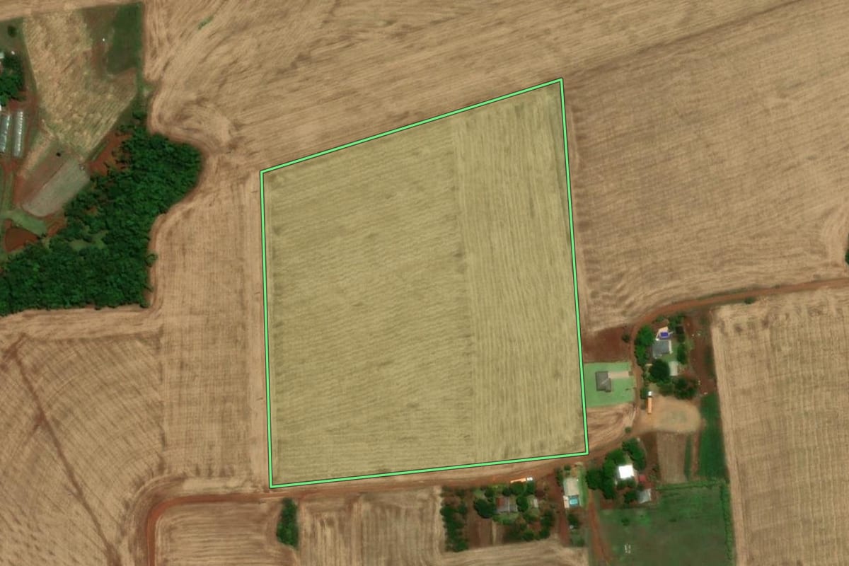 Imagem de satélite do imóvel rural em Santa Rosa (RS), com o contorno declarado no CAR desenhado por cima.
