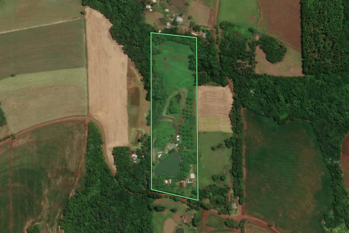 Imagem de satélite do imóvel rural em Santa Rosa (RS), com o contorno declarado no CAR desenhado por cima.