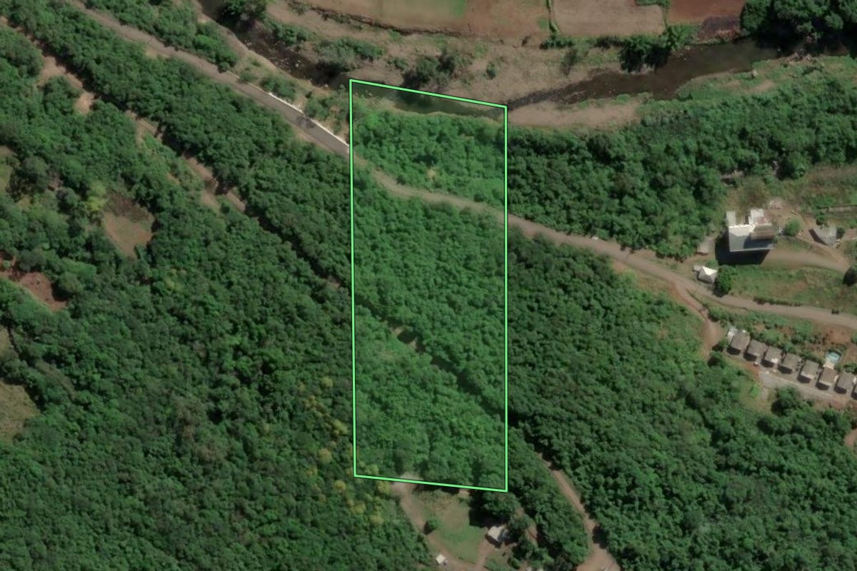 Imagem de satélite do imóvel rural em Santa Tereza (RS), com o contorno declarado no CAR desenhado por cima.