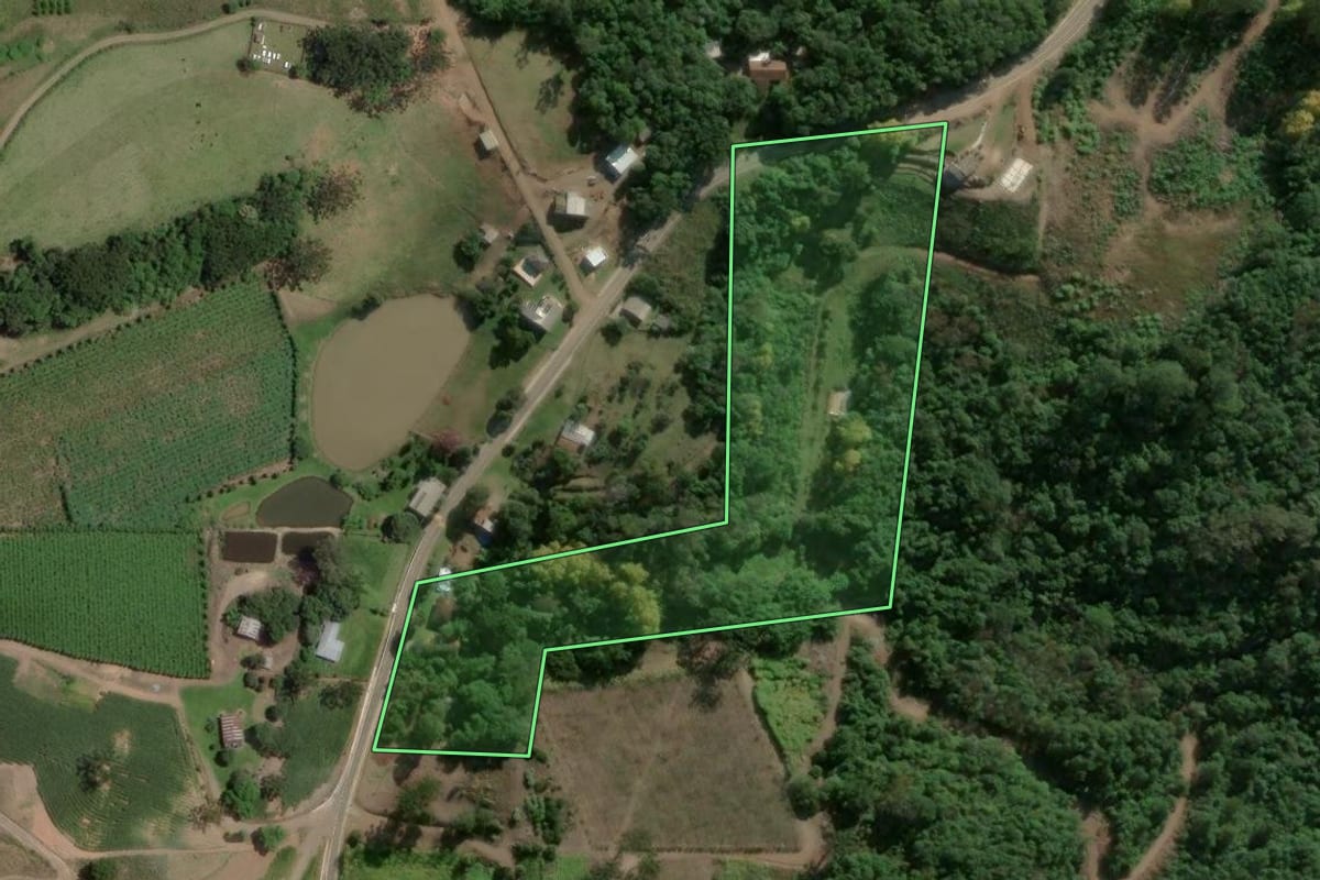 Imagem de satélite do imóvel rural em Santa Tereza (RS), com o contorno declarado no CAR desenhado por cima.