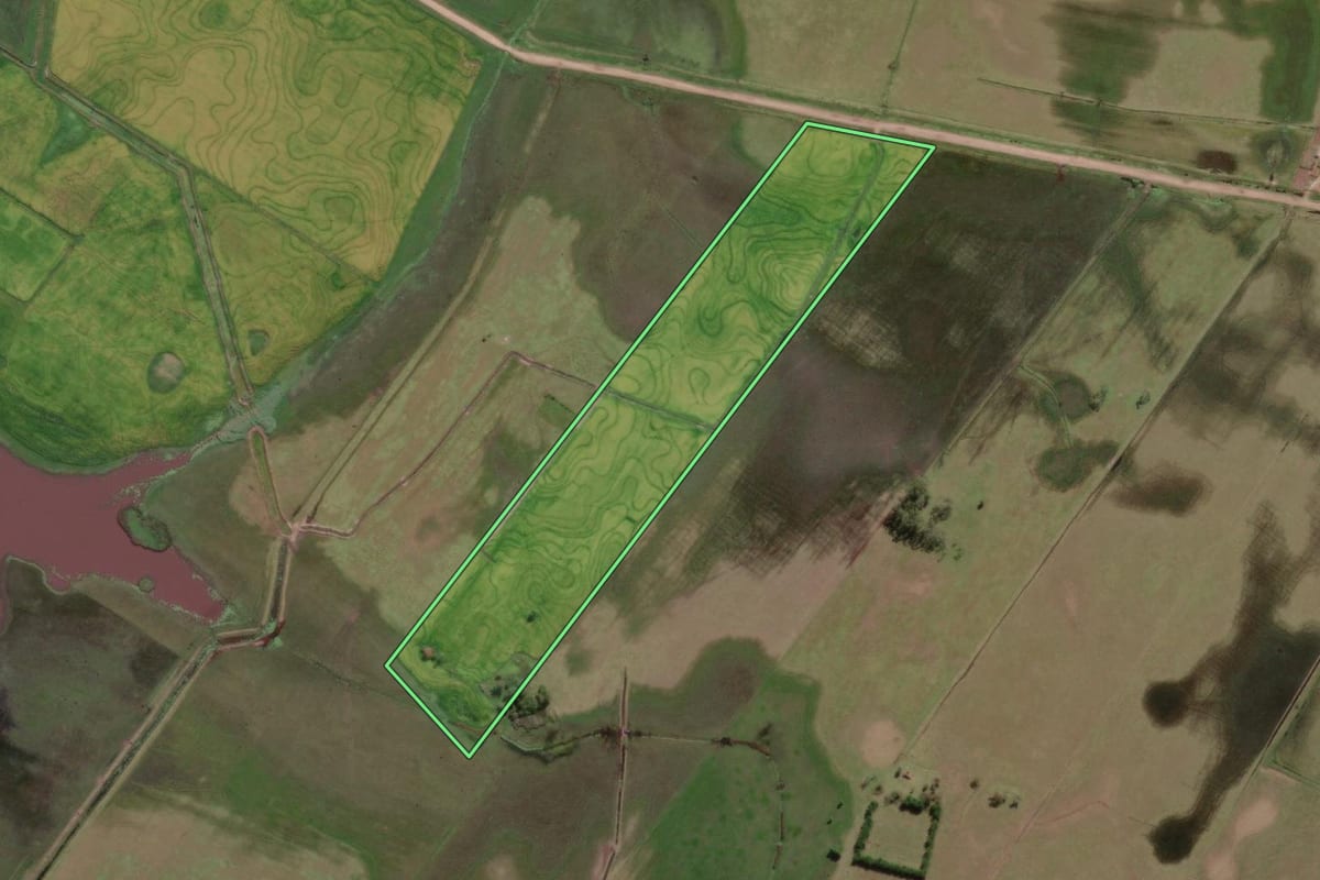 Imagem de satélite do imóvel rural em Santa Vitória do Palmar (RS), com o contorno declarado no CAR desenhado por cima.