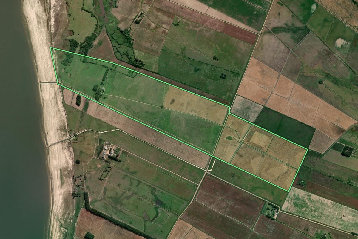 Imagem de satélite do imóvel rural em Santa Vitória do Palmar (RS), com o contorno declarado no CAR desenhado por cima.
