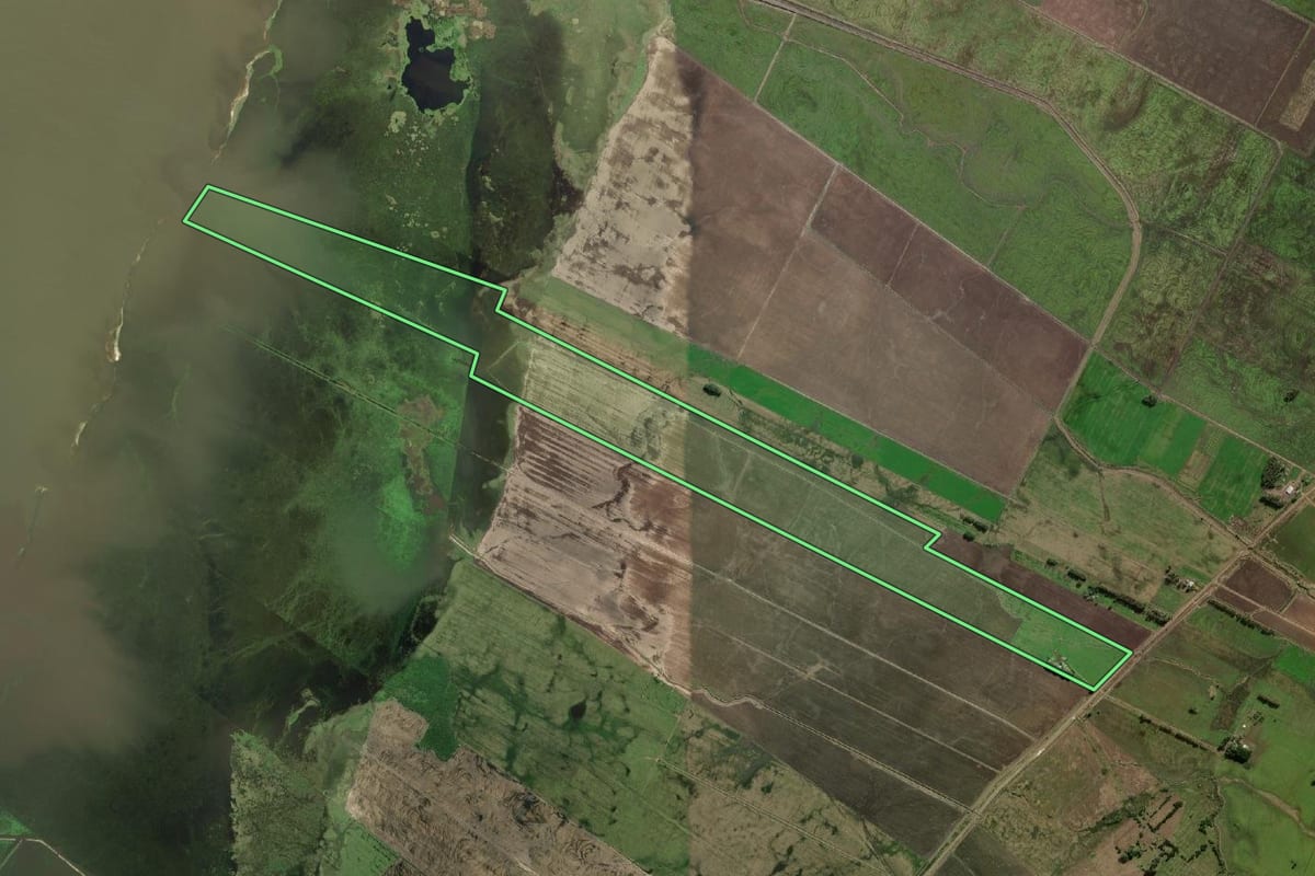 Imagem de satélite do imóvel rural em Santa Vitória do Palmar (RS), com o contorno declarado no CAR desenhado por cima.