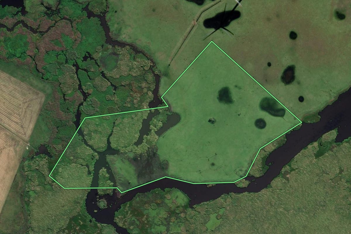 Imagem de satélite do imóvel rural em Santa Vitória do Palmar (RS), com o contorno declarado no CAR desenhado por cima.
