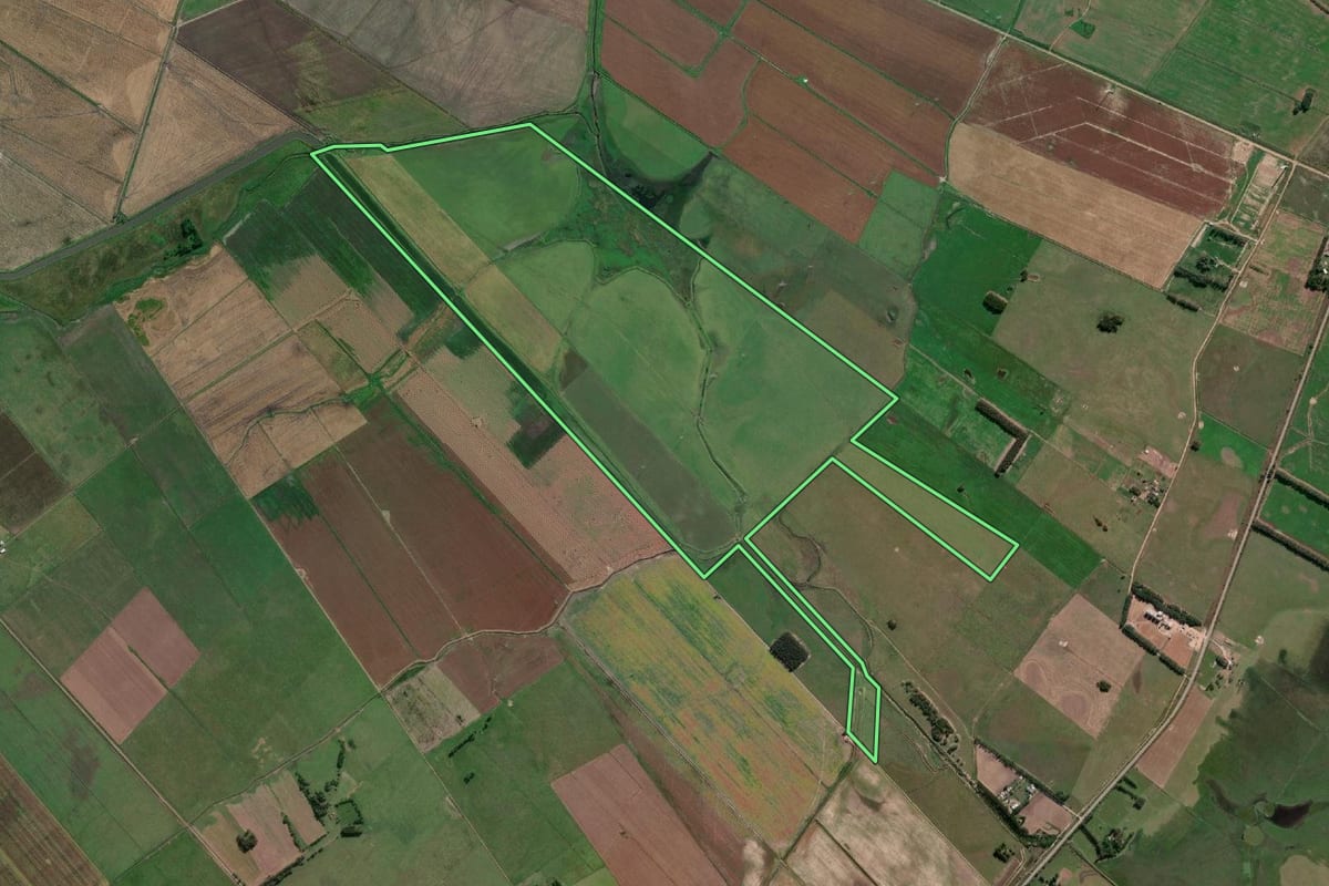 Imagem de satélite do imóvel rural em Santa Vitória do Palmar (RS), com o contorno declarado no CAR desenhado por cima.