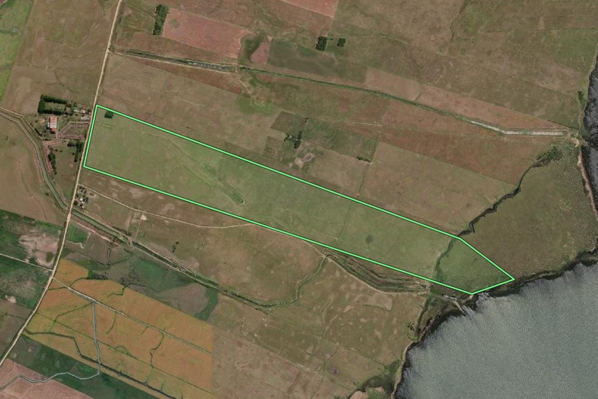 Imagem de satélite do imóvel rural em Santa Vitória do Palmar (RS), com o contorno declarado no CAR desenhado por cima.