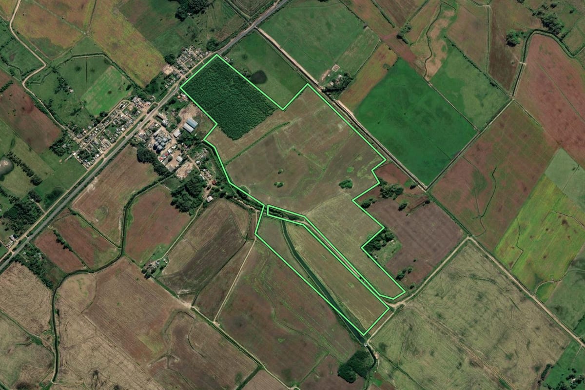 Imagem de satélite do imóvel rural em Santa Vitória do Palmar (RS), com o contorno declarado no CAR desenhado por cima.
