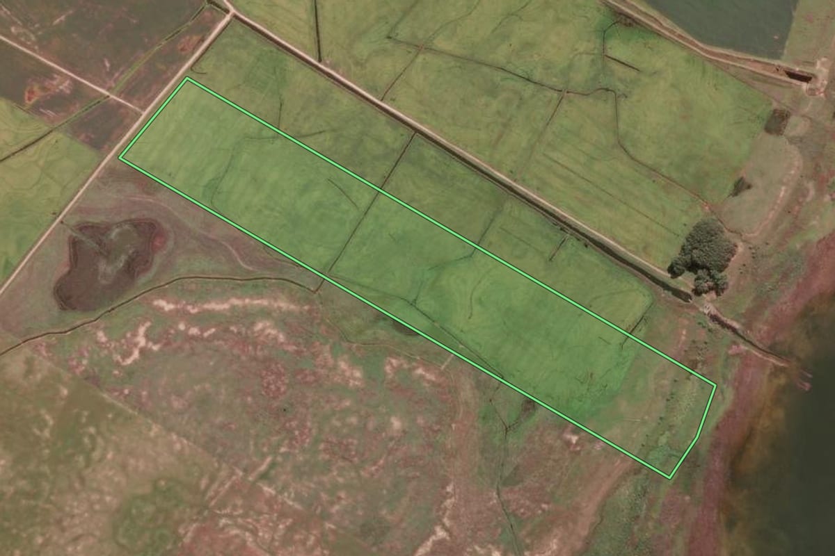 Imagem de satélite do imóvel rural em Santa Vitória do Palmar (RS), com o contorno declarado no CAR desenhado por cima.
