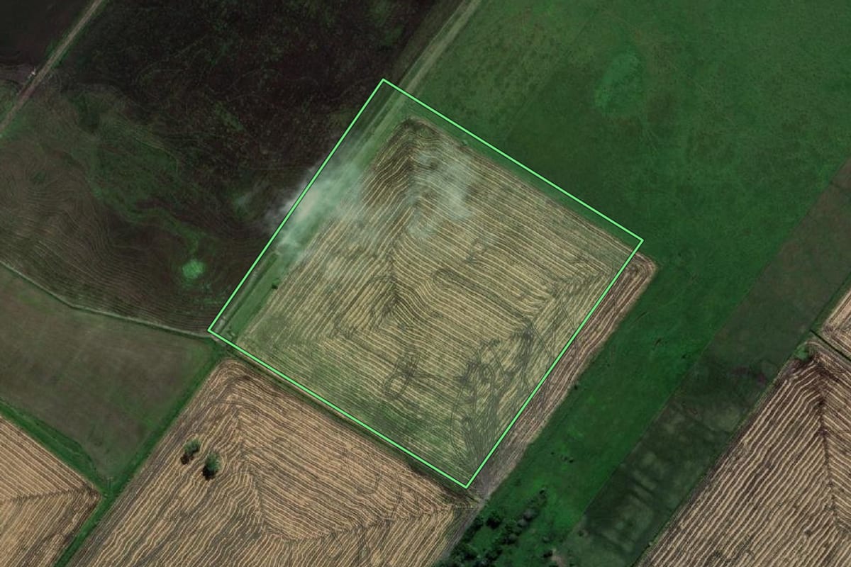 Imagem de satélite do imóvel rural em Santa Vitória do Palmar (RS), com o contorno declarado no CAR desenhado por cima.