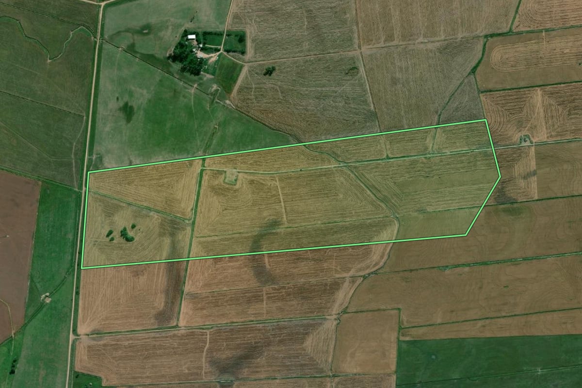 Imagem de satélite do imóvel rural em Santa Vitória do Palmar (RS), com o contorno declarado no CAR desenhado por cima.