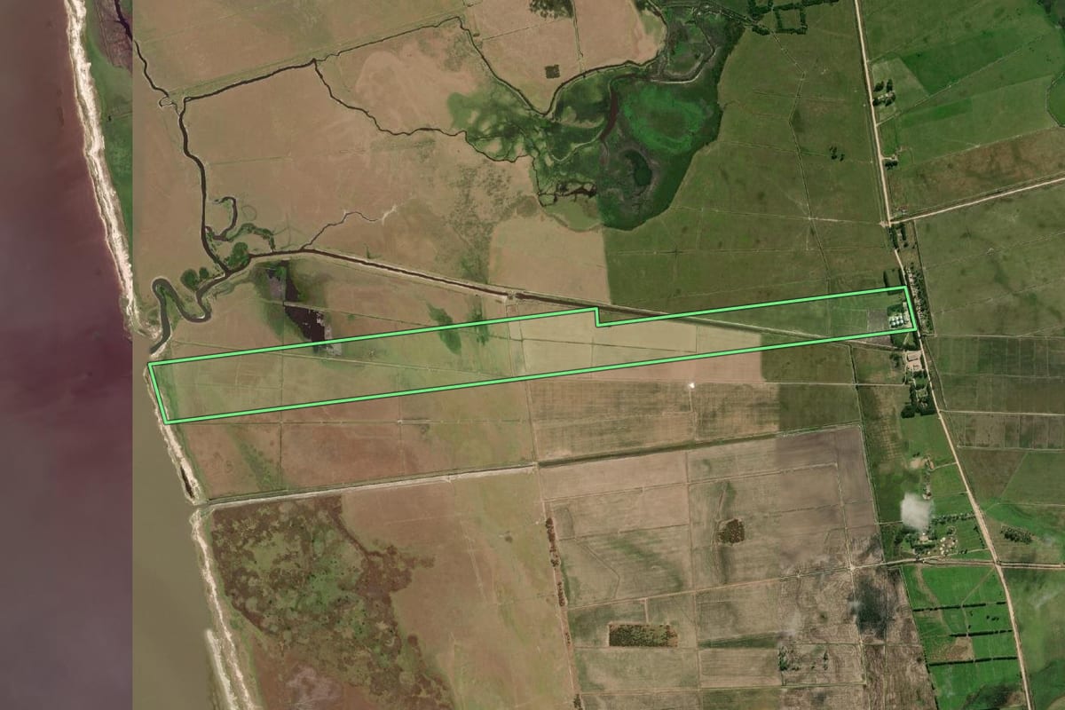 Imagem de satélite do imóvel rural em Santa Vitória do Palmar (RS), com o contorno declarado no CAR desenhado por cima.