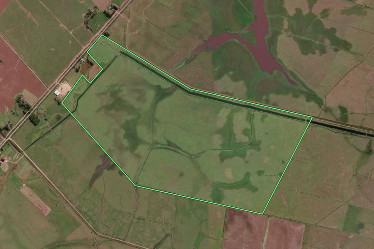 Imagem de satélite do imóvel rural em Santa Vitória do Palmar (RS), com o contorno declarado no CAR desenhado por cima.