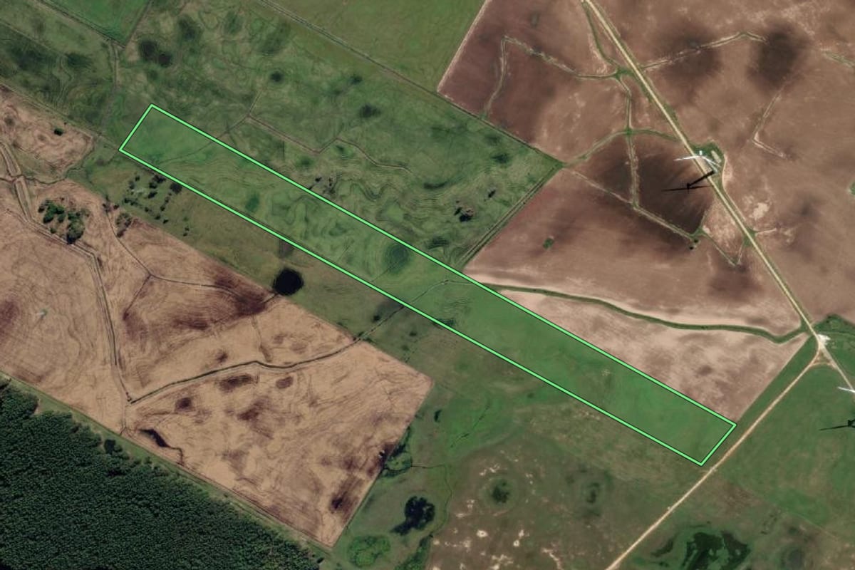 Imagem de satélite do imóvel rural em Santa Vitória do Palmar (RS), com o contorno declarado no CAR desenhado por cima.