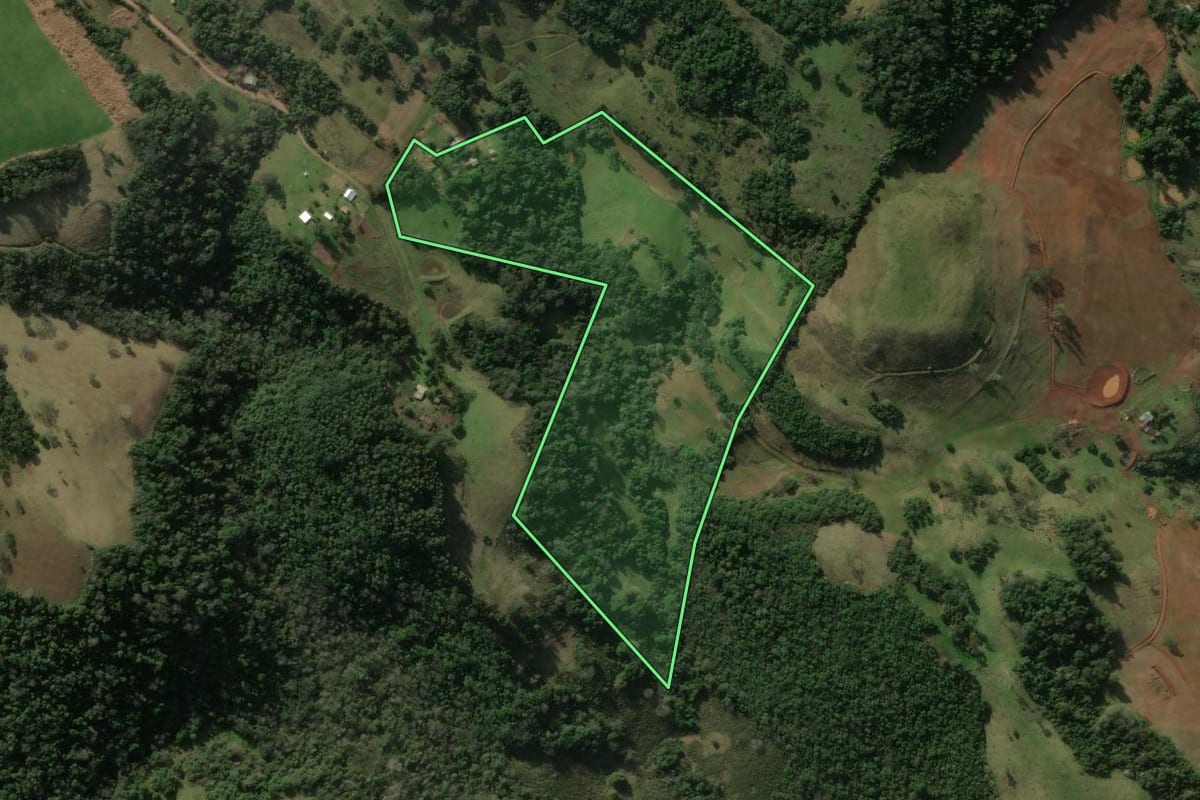 Imagem de satélite do imóvel rural em Santiago (RS), com o contorno declarado no CAR desenhado por cima.