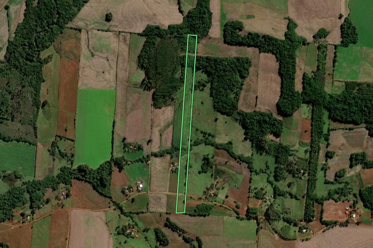 Imagem de satélite do imóvel rural em Santo Ângelo (RS), com o contorno declarado no CAR desenhado por cima.