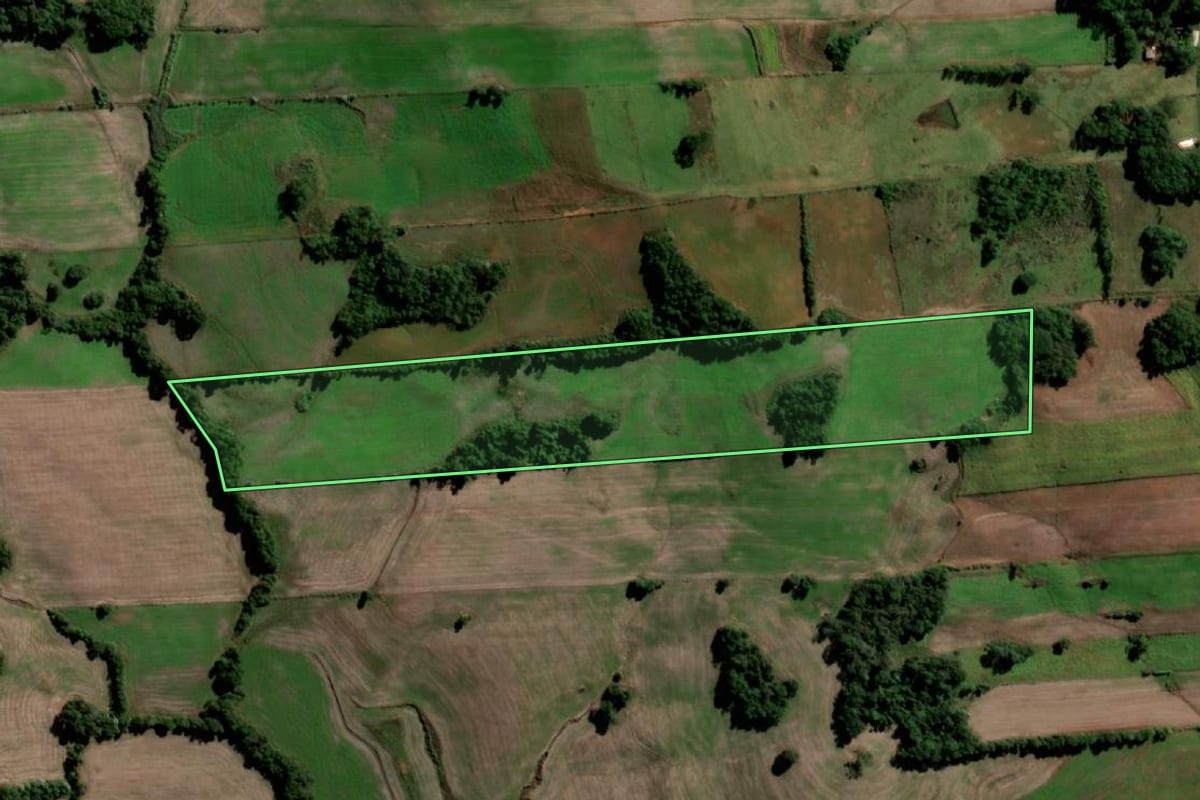 Imagem de satélite do imóvel rural em Santo Ângelo (RS), com o contorno declarado no CAR desenhado por cima.